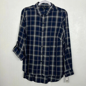 Zac & Rachel Women’s 1X New Plaid Button Up Rolled Tab Long Sleeve Shirt